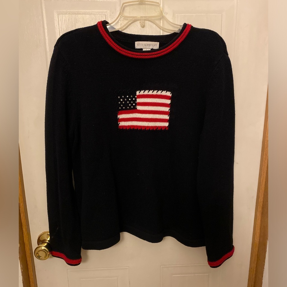 VTG Petite Sophisticate Navy Flag Sweater